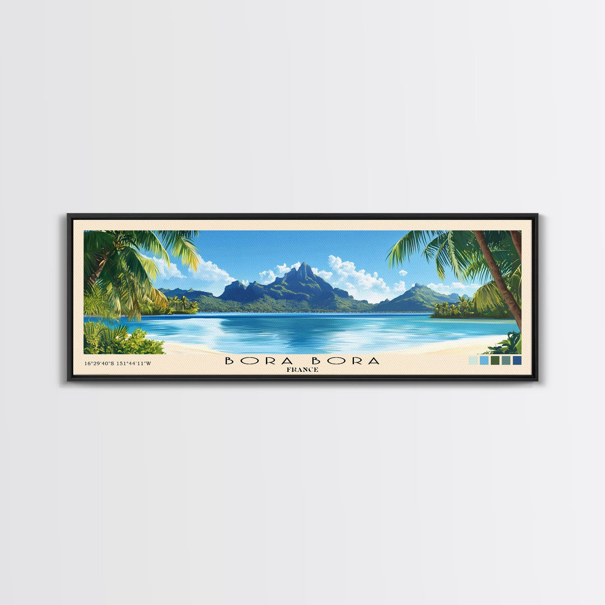 Bora Bora, France Panoramic Beach Print, Vacation Gift, France Wall Art, Beach Painting, Beach Decor, Beach Painting