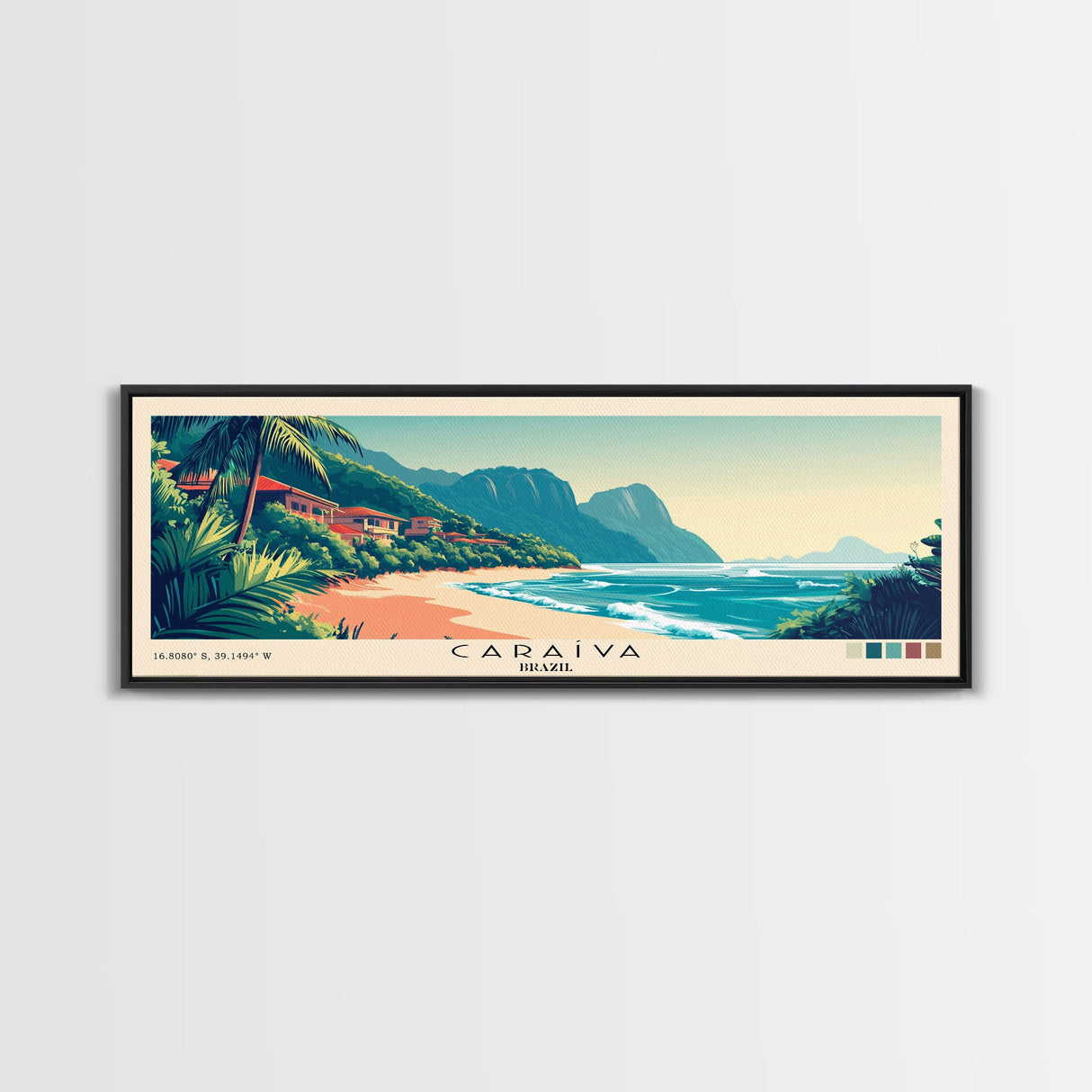 Caraíva, Brazil Panoramic Print, Vacation Gift, Brazil Wall Art, Beach Painting, Beach Decor, Large Wall Art, Wood Frame Art