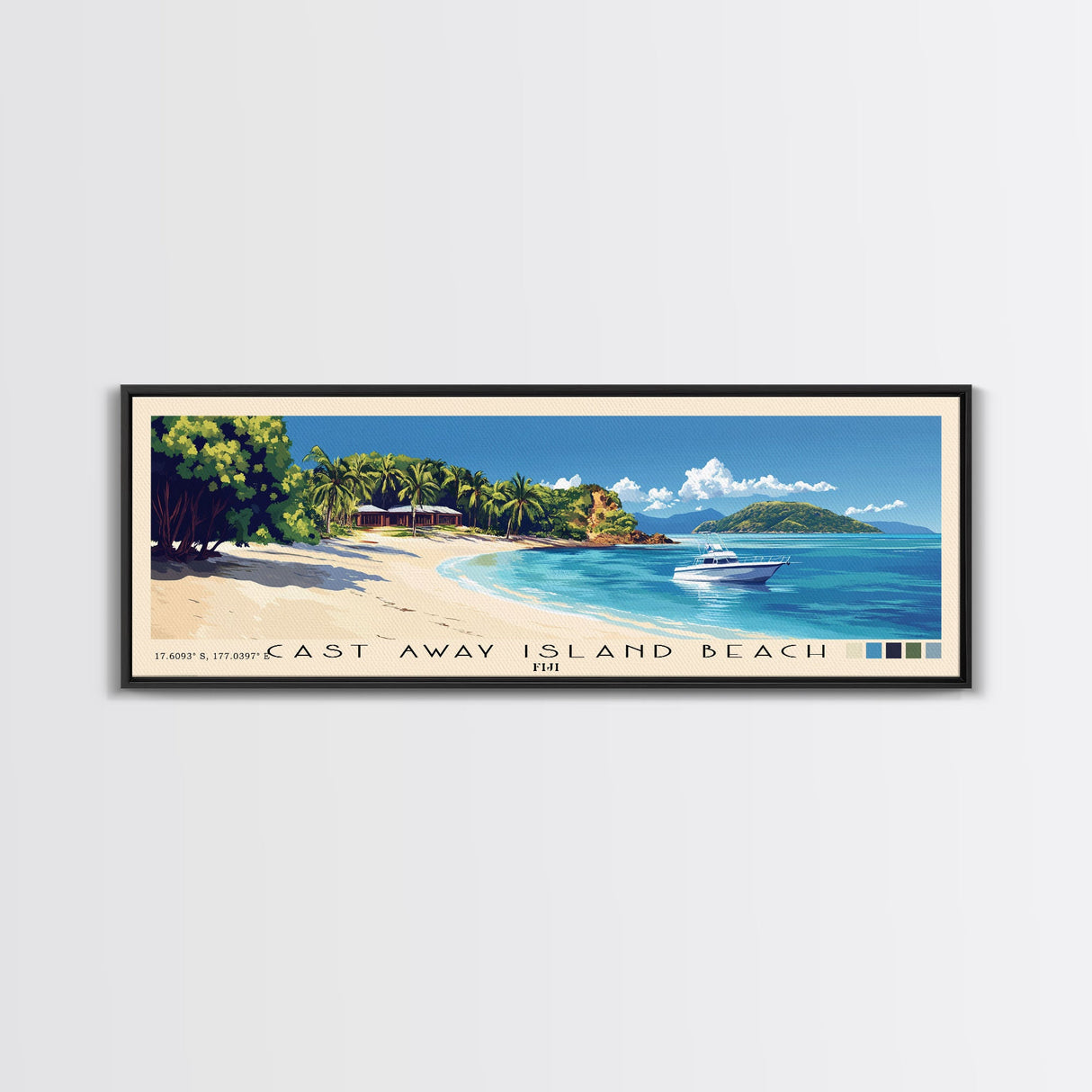 Cast Away Island Beach, Fiji Panoramic Print, Vacation Gift, Fiji Wall Art, Beach Painting, Beach Decor, Beach Or Lakehouse Art