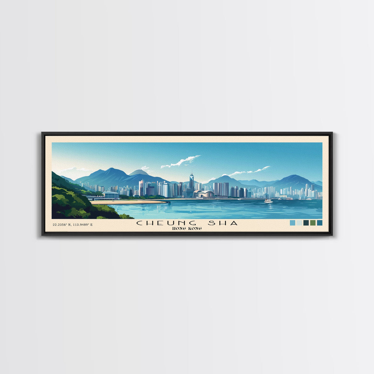 Cheung Sha, Hong Kong Panoramic Print, Vacation Gift, Hong Kong Wall Art, Beach Painting, Beach Decor, Large Wall Art, Wood Frame Art