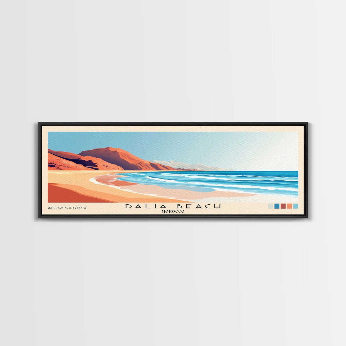Dalia Beach, Morocco Panoramic Beach Print, Vacation Gift, Morocco Wall Art, Beach Painting, Beach Decor, Beach Painting