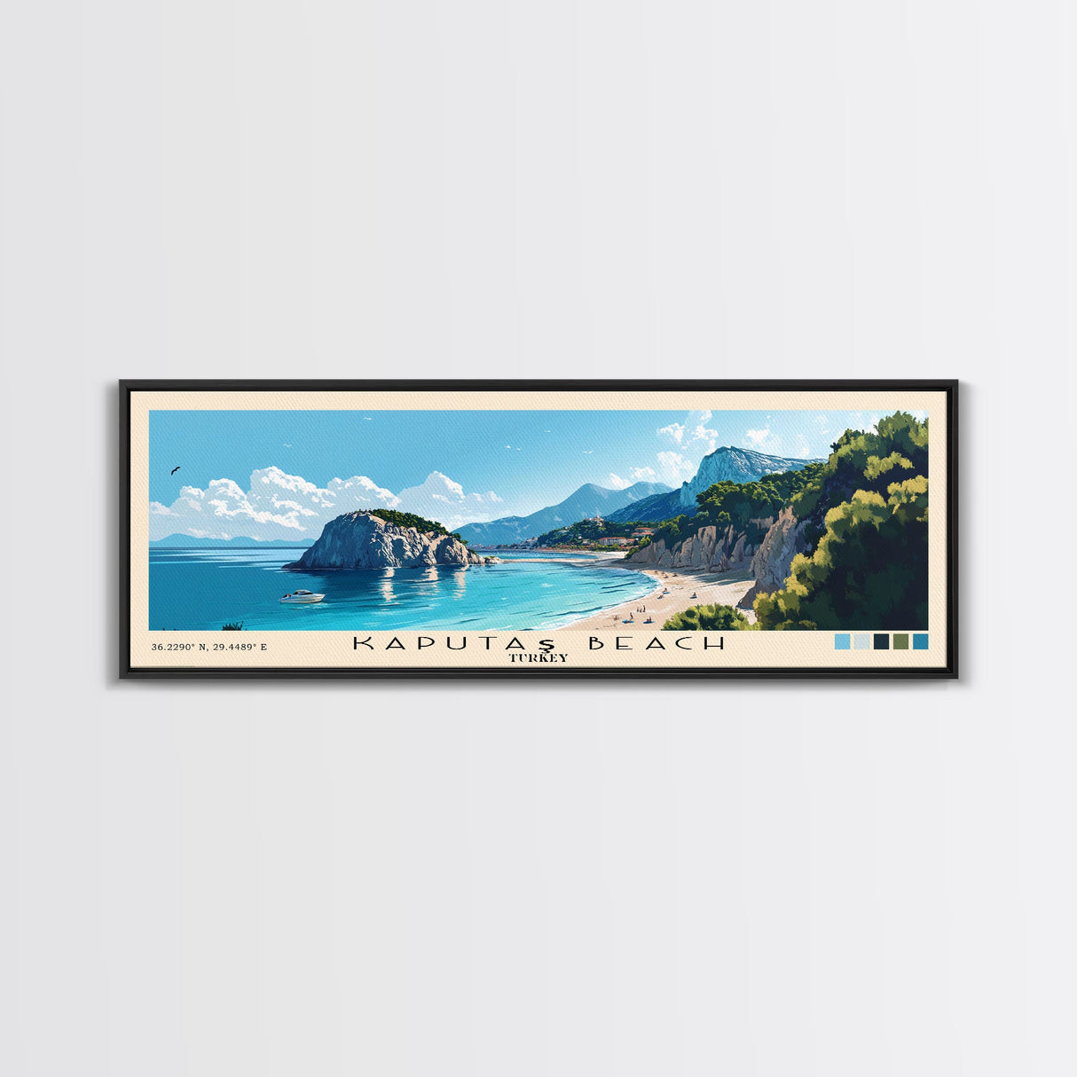 Kaputaş Beach, Turkey Panoramic Print, Vacation Gift, Turkey Wall Art, Beach Painting, Beach Decor, Beach Or Lakehouse Art