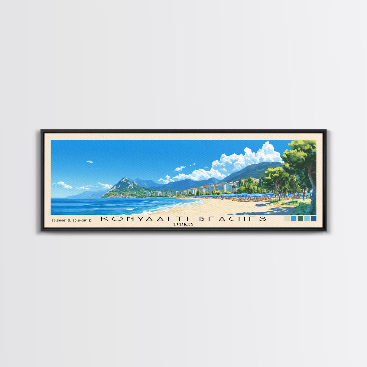 Konyaaltı Beaches, Turkey Panoramic Print, Vacation Gift, Turkey Wall Art, Beach Painting, Beach Decor, Beach Or Lakehouse Art