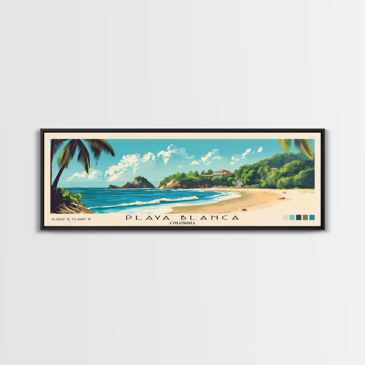 Playa Blanca, Colombia Panoramic Beach Print, Vacation Gift, Colombia Wall Art, Beach Painting, Beach Decor, Beach Painting