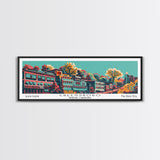 Greensboro North Carolina Travel Poster Framed Canvas Print, Panoramic Mid Century Modern Art, Pop Art Style, Wall Decor, Home Decor, Retro Style Art