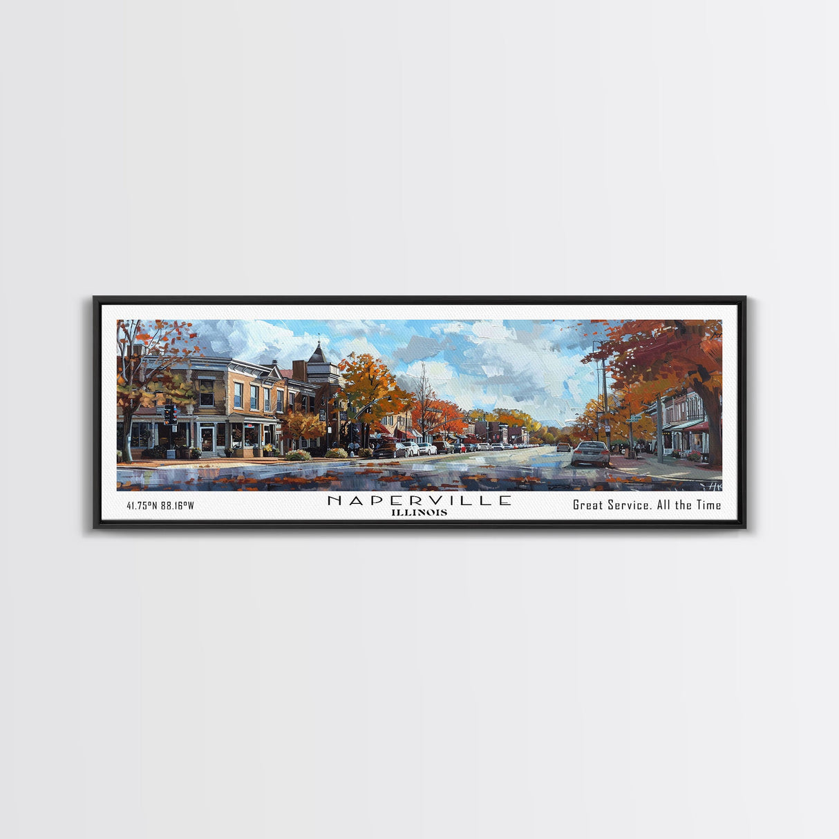 Naperville Illinois Panoramic Framed Canvas Print, Watercolor Cityscape, Office Wall Art, Travel Poster, Living Room Decor, City Art