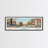 Waterbury Connecticut Panoramic Art, Mid Century Modern Framed Canvas Print, Retro Pop Art Travel Poster, City Print, Living Room Wall Decor