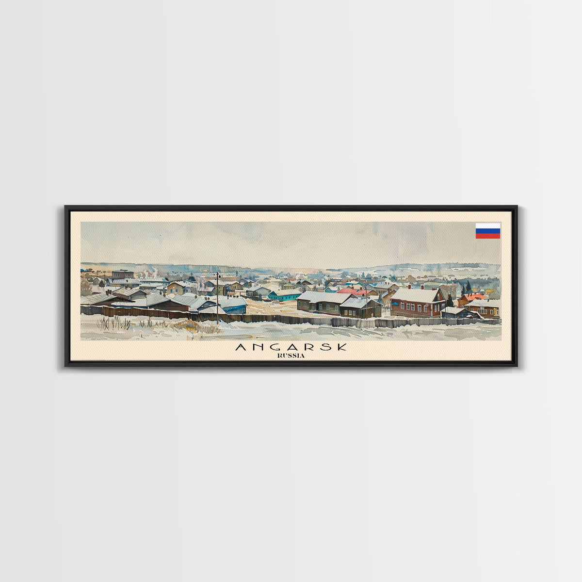 Angarsk Russia Panoramic Travel Poster, Framed Canvas Print or Metal Wall Art, Travel Art, Home Decor, Panoramic Painting, Midcentury Art