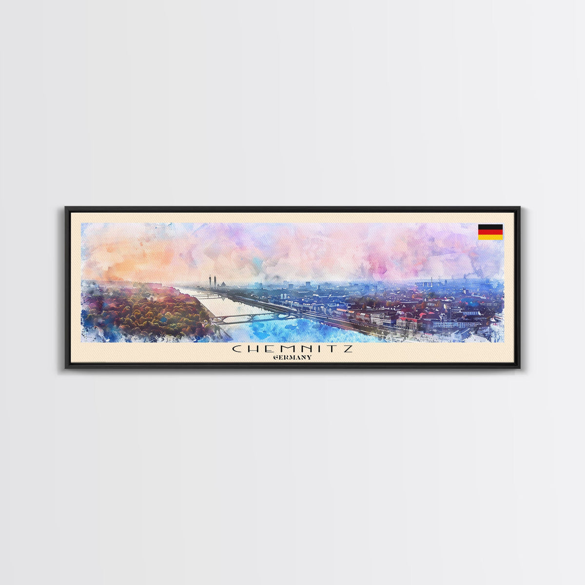 Chemnitz Germany Wall Art, Panoramic Travel Poster, Panoramic Framed Canvas Print, City Wall Art, Wall Hanging Home Decor, Travel Art