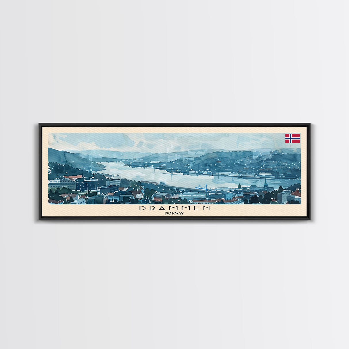 Drammen Norway Travel Print Wall Art, Panoramic City Art, Travel Art, Wall Decor, Vacation Gift, Framed Canvas Print Or Metal Art