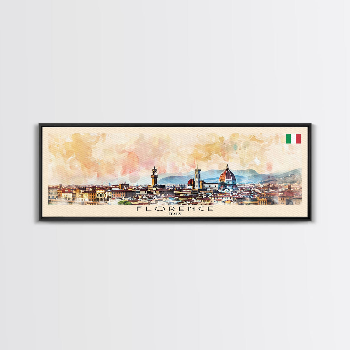 Florence Italy Panoramic Travel Poster, Framed Canvas Print or Metal Wall Art, Travel Art, Home Decor, Panoramic Painting, Midcentury Art