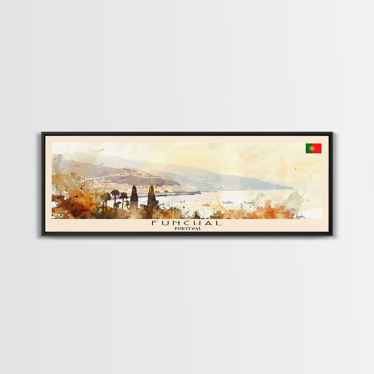 Funchal Portugal Travel Print Wall Art, Panoramic City Art, Travel Art, Wall Decor, Vacation Gift, Framed Canvas Print Or Metal Art