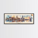 Ghent Belgium Wall Art, Panoramic Travel Poster, Panoramic Framed Canvas Print, City Wall Art, Wall Hanging Home Decor, Travel Art