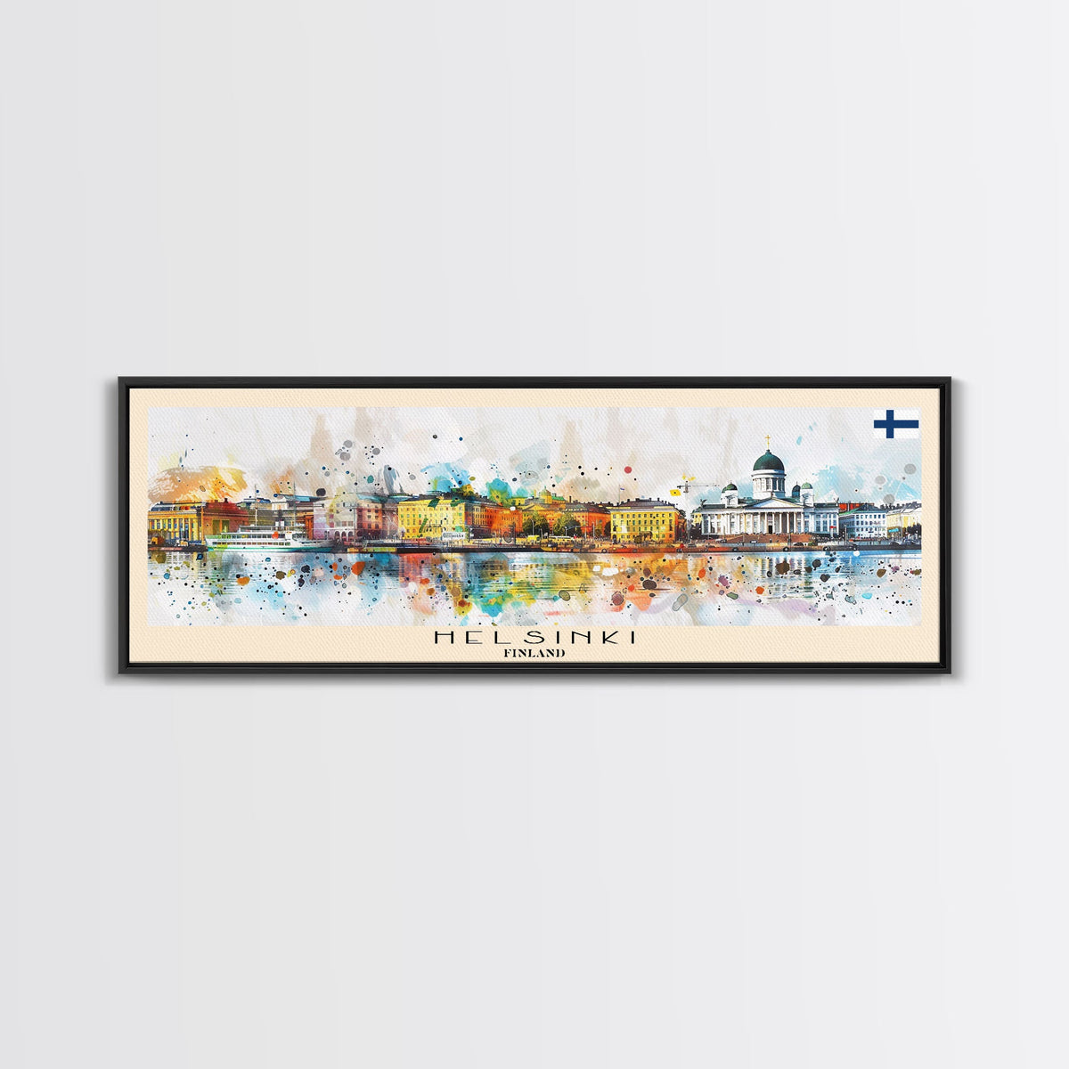 Helsinki Finland Travel Art, City Art, Framed Canvas Print or Metal Wall Art, Europe Travel Poster, Panoramic Wall Art, Extra Wide Wall Art