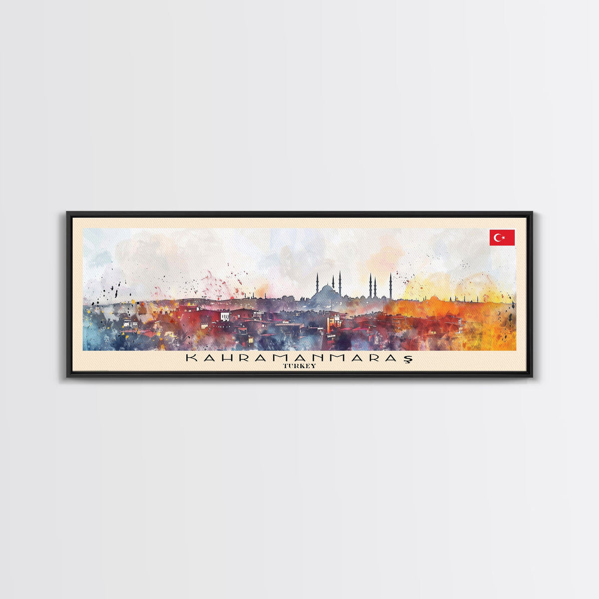 Kahramanmaras Turkey Panoramic Travel Poster, Framed Canvas Print or Metal Wall Art, Travel Art, Home Decor, Panoramic Painting, Midcentury Art