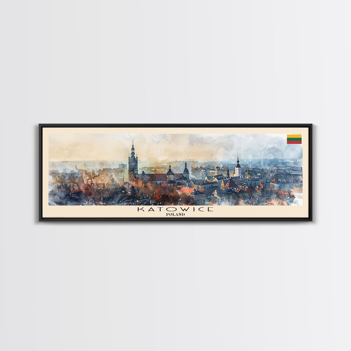 Katowice Poland Wall Art, Panoramic Travel Poster, Panoramic Framed Canvas Print, City Wall Art, Wall Hanging Home Decor, Travel Art