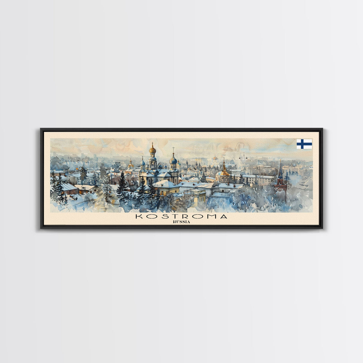Kostroma Russia Panoramic Travel Poster, Framed Canvas Print or Metal Wall Art, Travel Art, Home Decor, Panoramic Painting, Midcentury Art