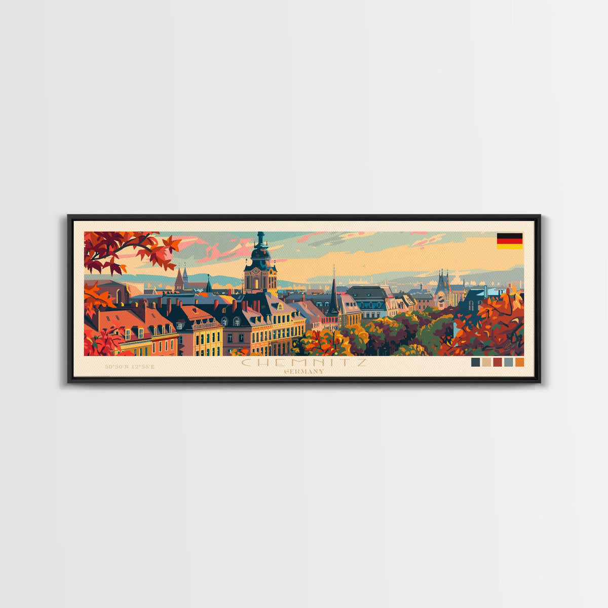 Chemnitz Germany Wall Art, Panoramic Travel Poster, Panoramic Framed Canvas Print, City Wall Art, Wall Hanging Home Decor, Travel Art