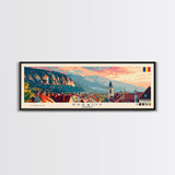 Brasov Romania Panoramic Travel Poster, Framed Canvas Print or Metal Wall Art, Travel Art, Home Decor, Panoramic Painting, Midcentury Art