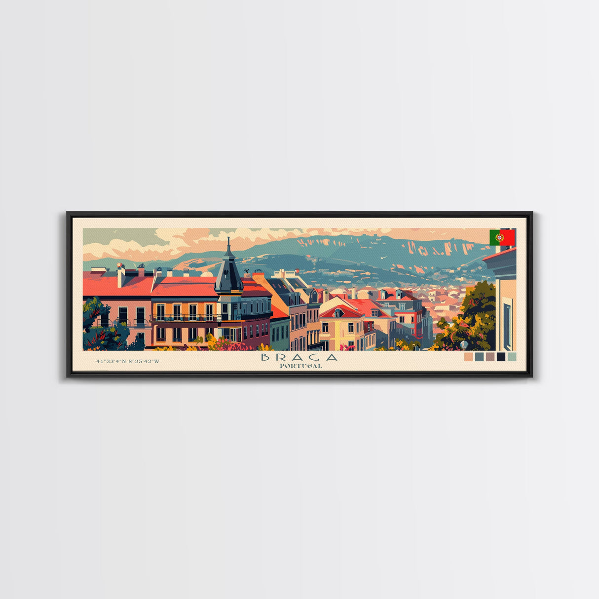 Braga Portugal Travel Art, City Art, Framed Canvas Print or Metal Wall Art, Europe Travel Poster, Panoramic Wall Art, Extra Wide Wall Art