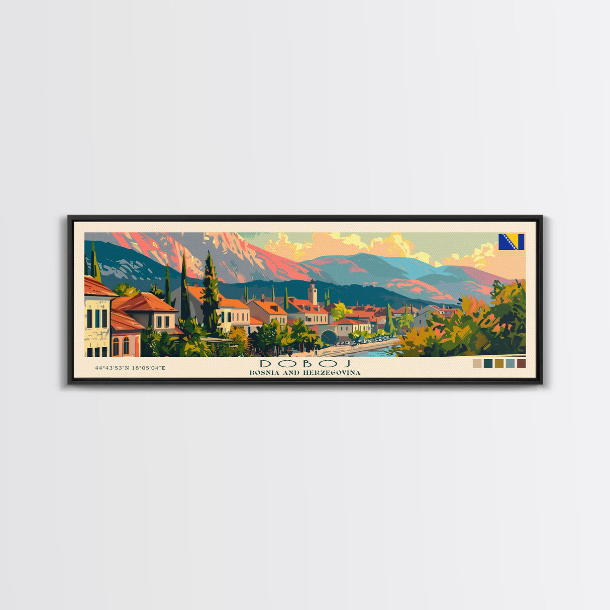 Doboj Bosnia Travel Print Wall Art, Panoramic City Art, Travel Art, Wall Decor, Vacation Gift, Framed Canvas Print Or Metal Art