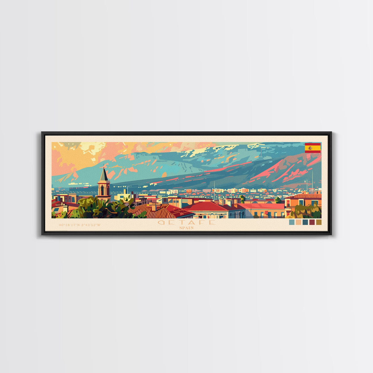 Getafe Spain Panoramic Travel Poster, Framed Canvas Print or Metal Wall Art, Travel Art, Home Decor, Panoramic Painting, Midcentury Art