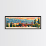 Granada Spain Panoramic Travel Poster, Framed Canvas Print or Metal Wall Art, Travel Art, Home Decor, Panoramic Painting, Midcentury Art