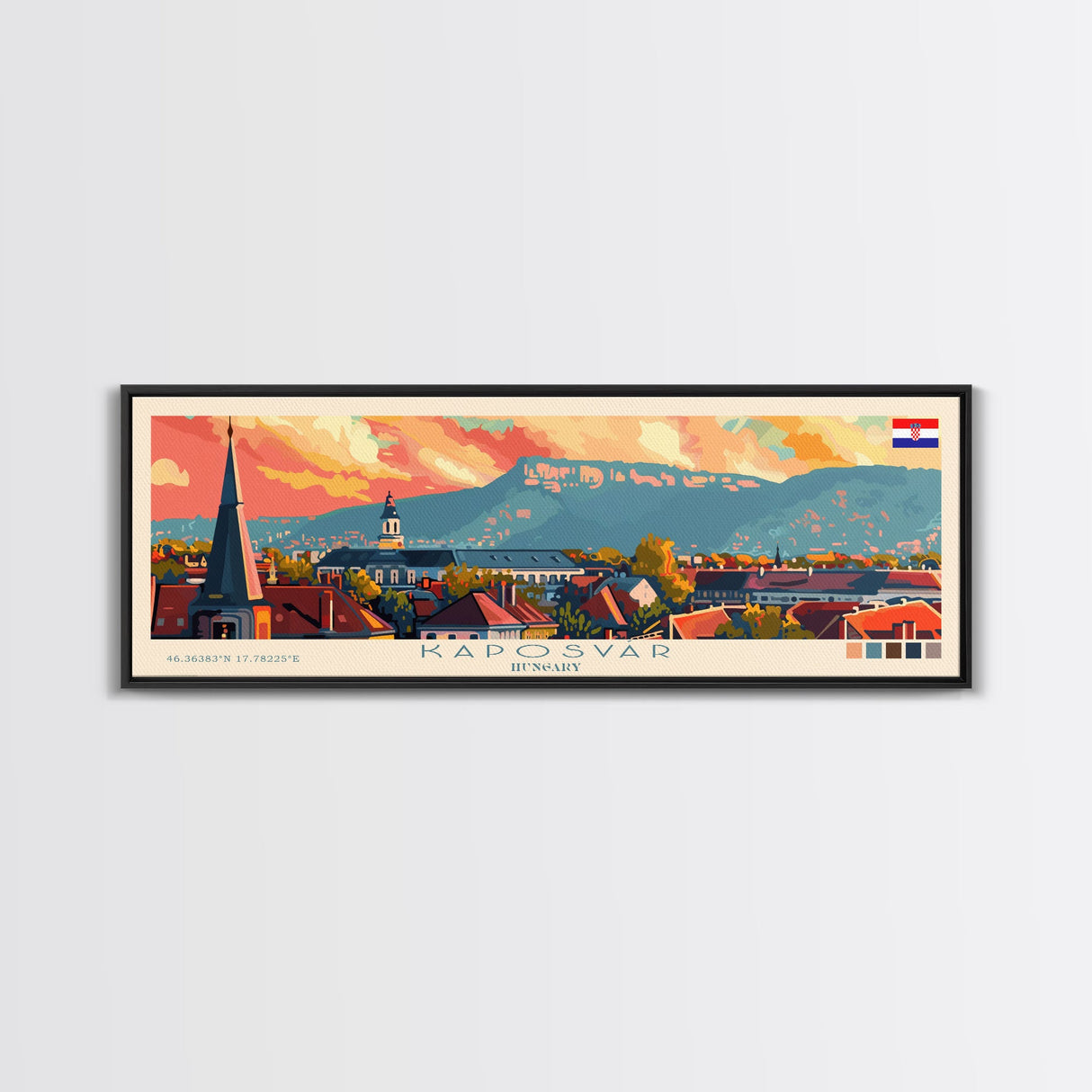 Kaposvar Hungary Travel Print Wall Art, Panoramic City Art, Travel Art, Wall Decor, Vacation Gift, Framed Canvas Print Or Metal Art