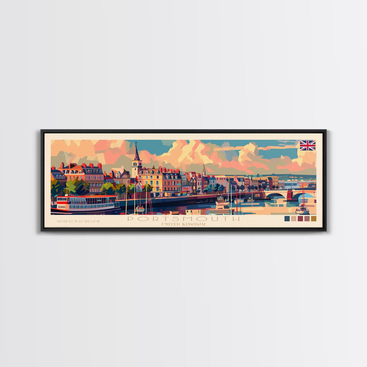 Portsmouth United Kingdom Wall Art, Panoramic Travel Poster, Panoramic Framed Canvas Print, City Wall Art, Wall Hanging Home Decor, Travel Art
