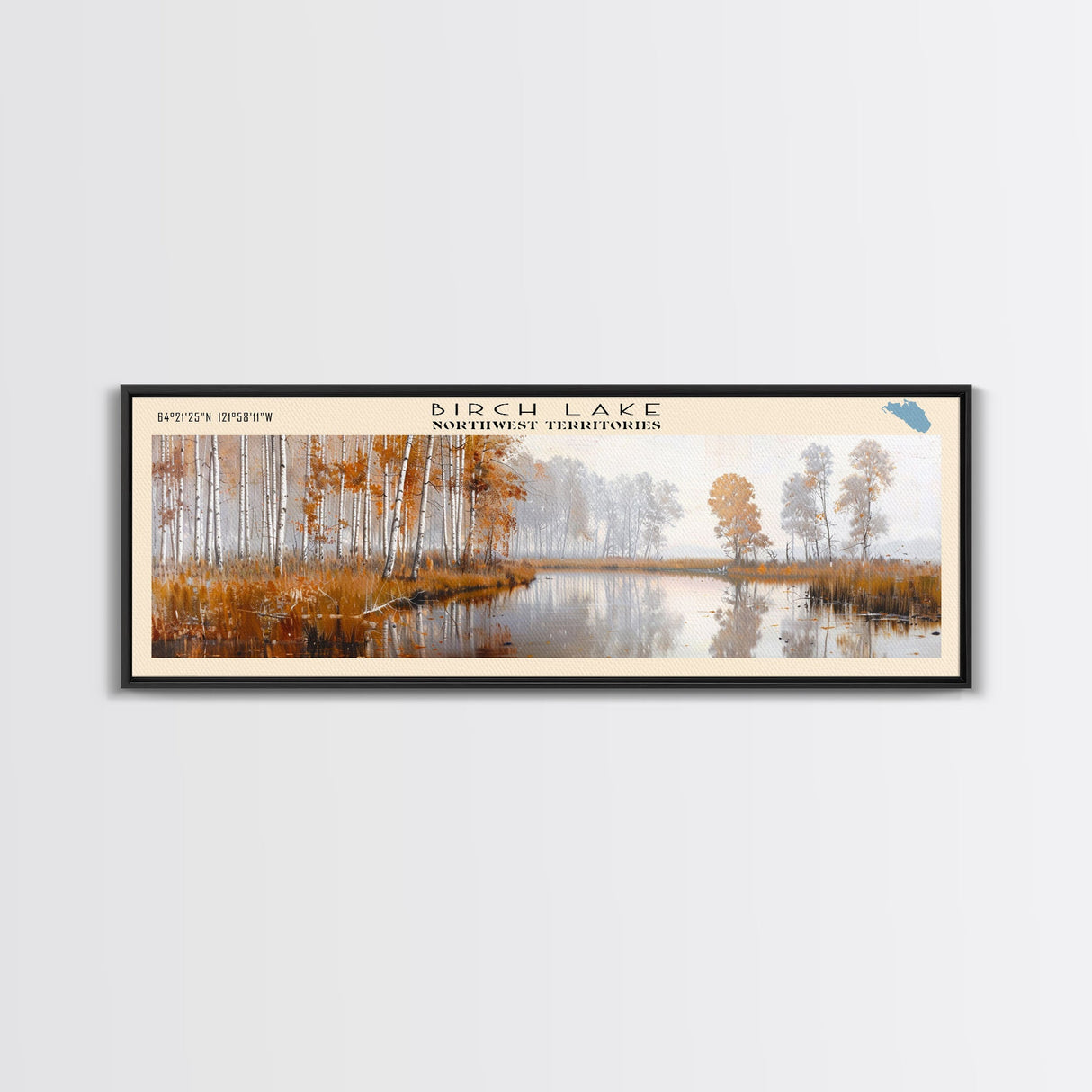 Birch Lake Framed Canvas Print, Panoramic Lake House Decor, Scenic View, Travel Poster, Rustic Art, Lake Painting