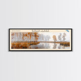 Birch Lake Framed Canvas Print, Panoramic Lake House Decor, Scenic View, Travel Poster, Rustic Art, Lake Painting