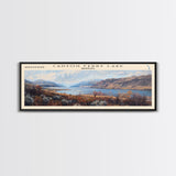 Canyon Ferry Lake Framed Canvas Print, Panoramic Lake House Decor, Wall Art, Travel Poster, Modern Lake Painting, Home Decor