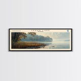 Cedar Lake Illinois Framed Canvas Print, Lake House Art, Panoramic Wide Art, Travel Poster, Minimalist Lake Painting, Home Decor