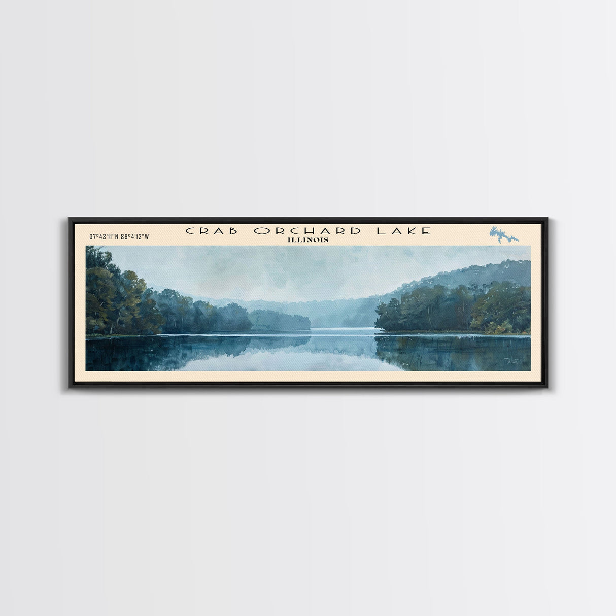 Cormorant Lake Framed Canvas Print, Lake House Decor, Panoramic Wide Art, Travel Poster, Rustic Lake Painting, Home Decor