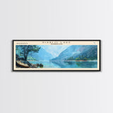 Diablo Lake Washington Framed Canvas Print, Lake House Art, Panoramic Wall Art, Travel Poster, Minimalist Lake Painting, Home Decor