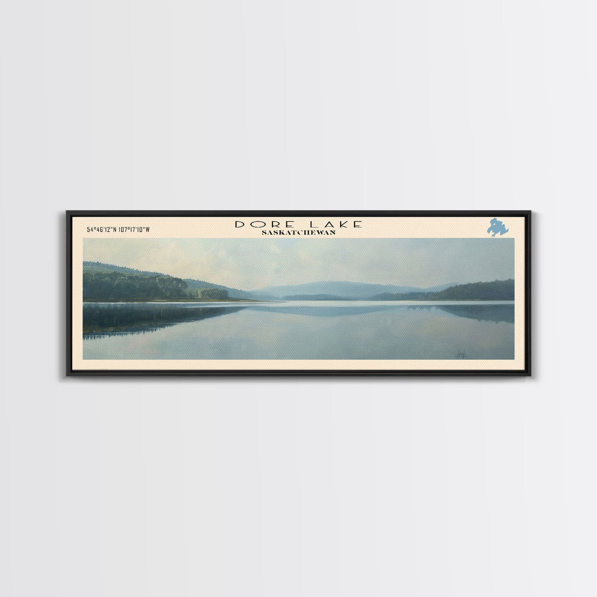 Dore Lake Framed Canvas Print, Lake House Decor, Panoramic Wall Art, Travel Poster, Rustic Lake Painting, Home Decor