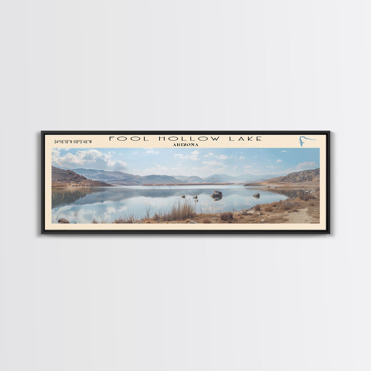 Fool Hollow Lake Arizona Framed Canvas Print, Panoramic Lake House Decor, Wall Art, Travel Poster, Majestic Lake Painting, Nature Art