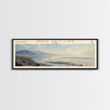 Great Salt Lake Framed Canvas Print, Panoramic Lake House Decor, Wall Art, Travel Poster, Vibrant Lake Painting, Nature Art