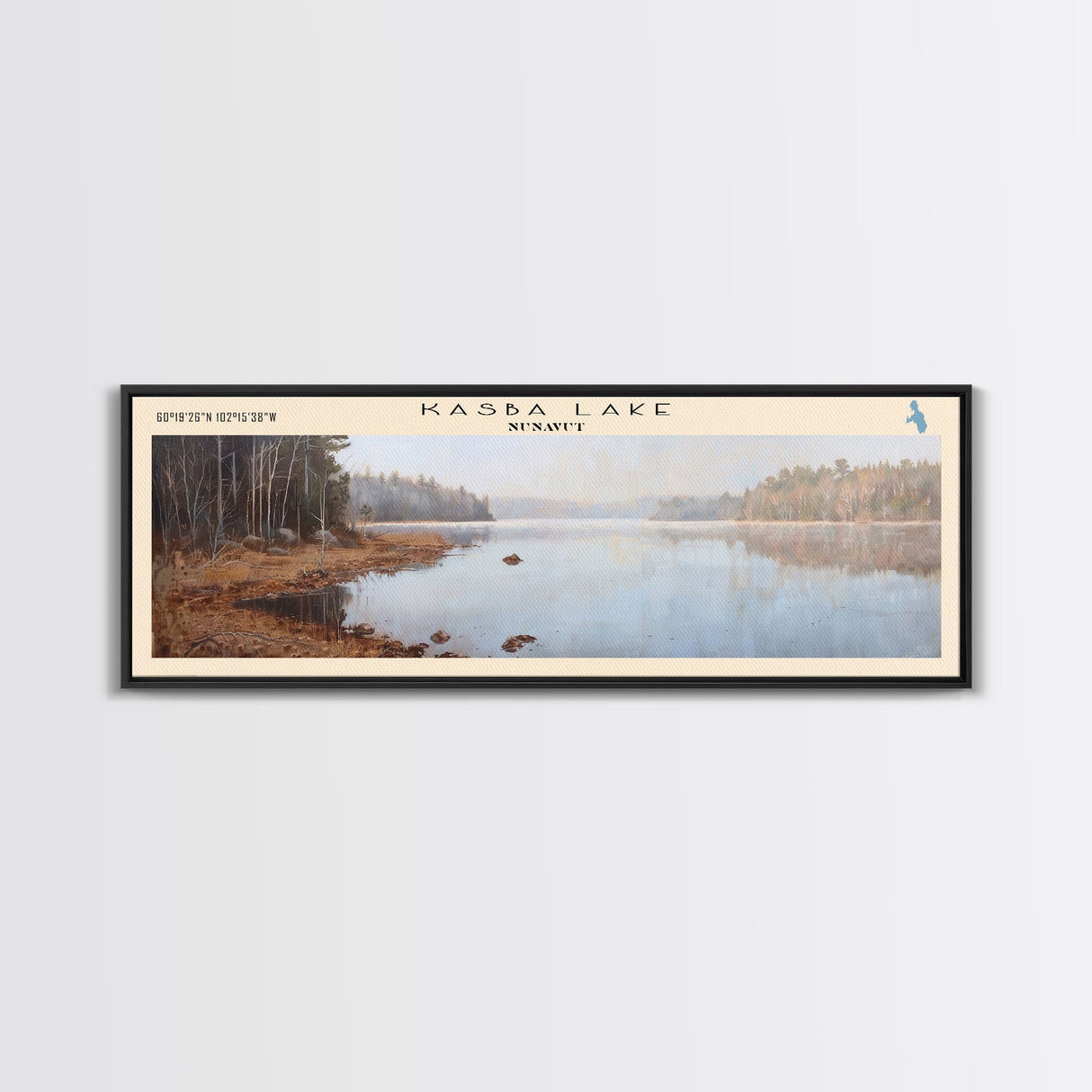 Kasba Lake Framed Canvas Print, Lake House Decor, Panoramic Wall Art, Travel Poster, Beautiful Lake Painting, Home Decor