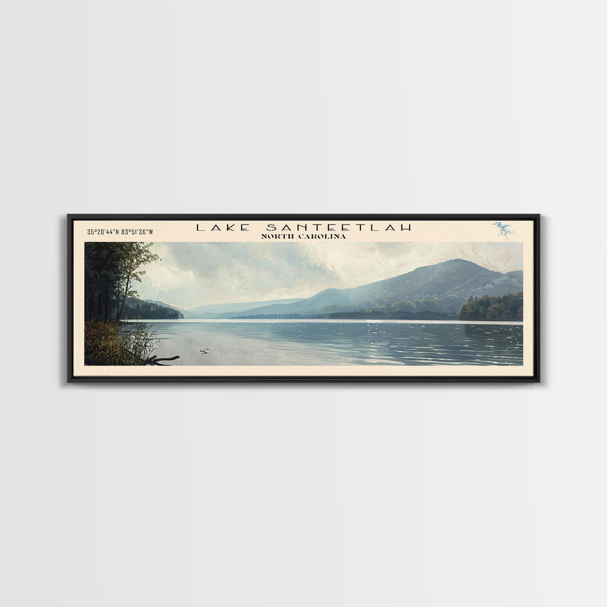 Lake Santeetlah, Boho Art, Serene Landscape, Travel Poster Art, Wall Art, Home Decor, Nature Scene, Lake Painting, Minimalist Art, Modern Art, Travel Print, Framed Canvas Print, Lake House Decor, Panoramic Print