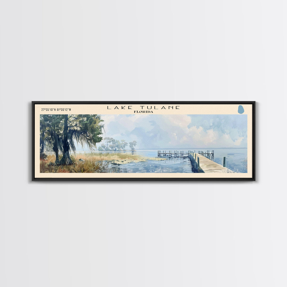 Lake Tulane Florida Framed Canvas Print, Lake House Decor, Panoramic Wall Art, Travel Poster, Landscape Painting, Bedroom Decor