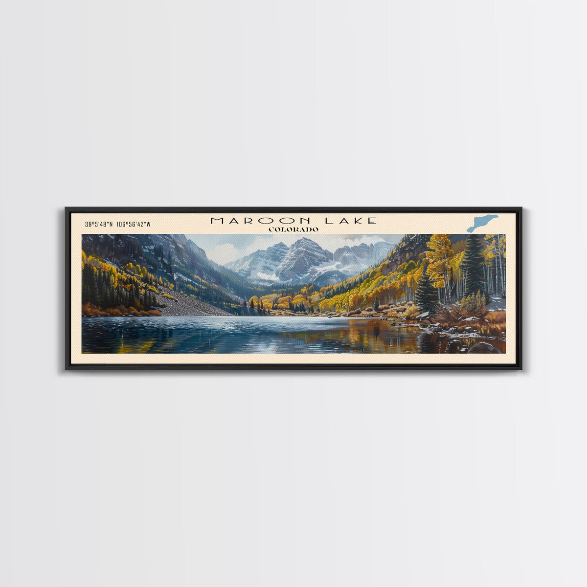 Monksville Reservoir New Jersey Framed Canvas Print, Lake House Decor, Panoramic Wall Art, Travel Poster, Landscape Painting, Bedroom Decor