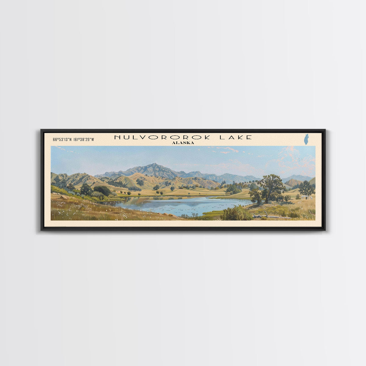 Paulina Lake Oregon Framed Canvas Print, Lake House Decor, Panoramic Travel Poster, Landscape Painting, Bedroom Decor