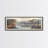Petenwell Lake Wisconsin Framed Canvas Print, Lake House Decor, Panoramic Travel Poster, Landscape Painting, Modern Art