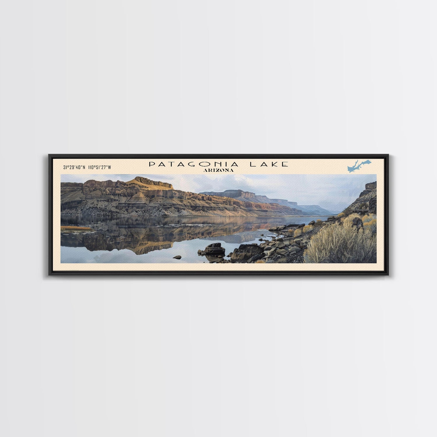 Priest Lake Idaho Framed Canvas Print, Lake House Decor, Panoramic Wall Art, Travel Poster, Beautiful Landscape Painting, Living Room Decor