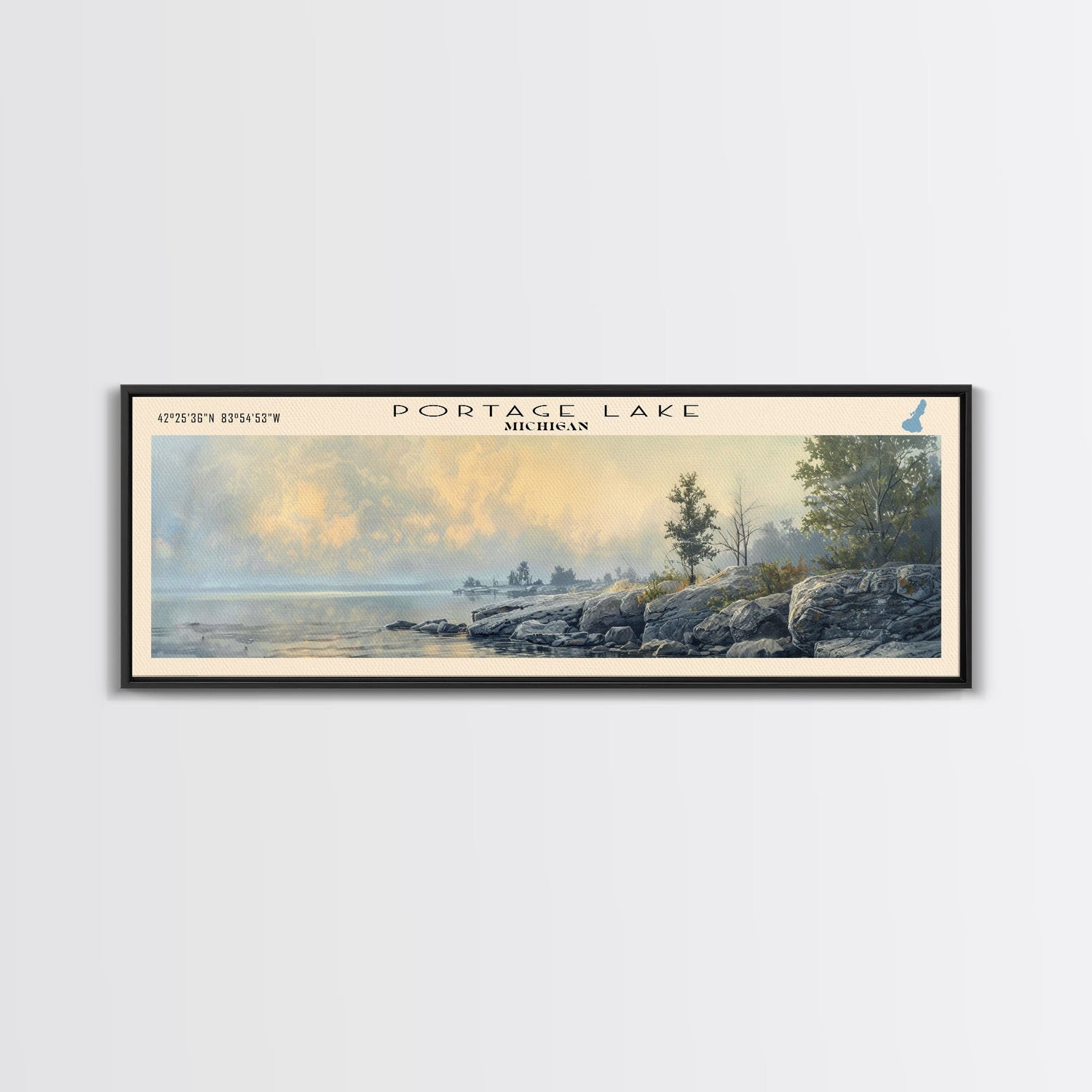 Raystown Lake Pennsylvania Framed Canvas Print, Lake House Decor, Wall Art, Panoramic Travel Poster, Scenic Landscape Painting, Modern Art