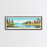 Big Trout Lake Ontario Framed Canvas Print, Panoramic Travel Poster, Midcentury Modern Wall Art, Pop Art, Nature Living Room Art, Lake House Decor