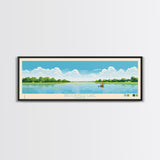 Brookville Lake Indiana Framed Canvas Print, Midcentury Modern Panoramic Wall Art, Living Room Decor, Pop Art, Travel Poster Art, Nature Painting