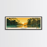 Caddo Lake Louisiana Framed Canvas Print, Pop Art Panoramic Travel Poster, Midcentury Modern, Wall Art, Scenic Nature Painting, Bedroom Decor