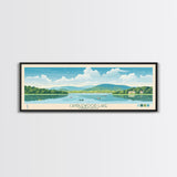 Candlewood Lake Connecticut Framed Canvas Print, Pop Art Panoramic Travel Poster, Midcentury Modern, Wall Art, Scenic Nature Painting, Bedroom Decor
